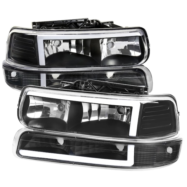 Spec-D Tuning 99-02 CHEVROLET SILVERADO MATTE BLACK HOUSING CLEAR LENS WITH LED BAR, PK 2 LBLH-SIV99JM-G3-RS - main